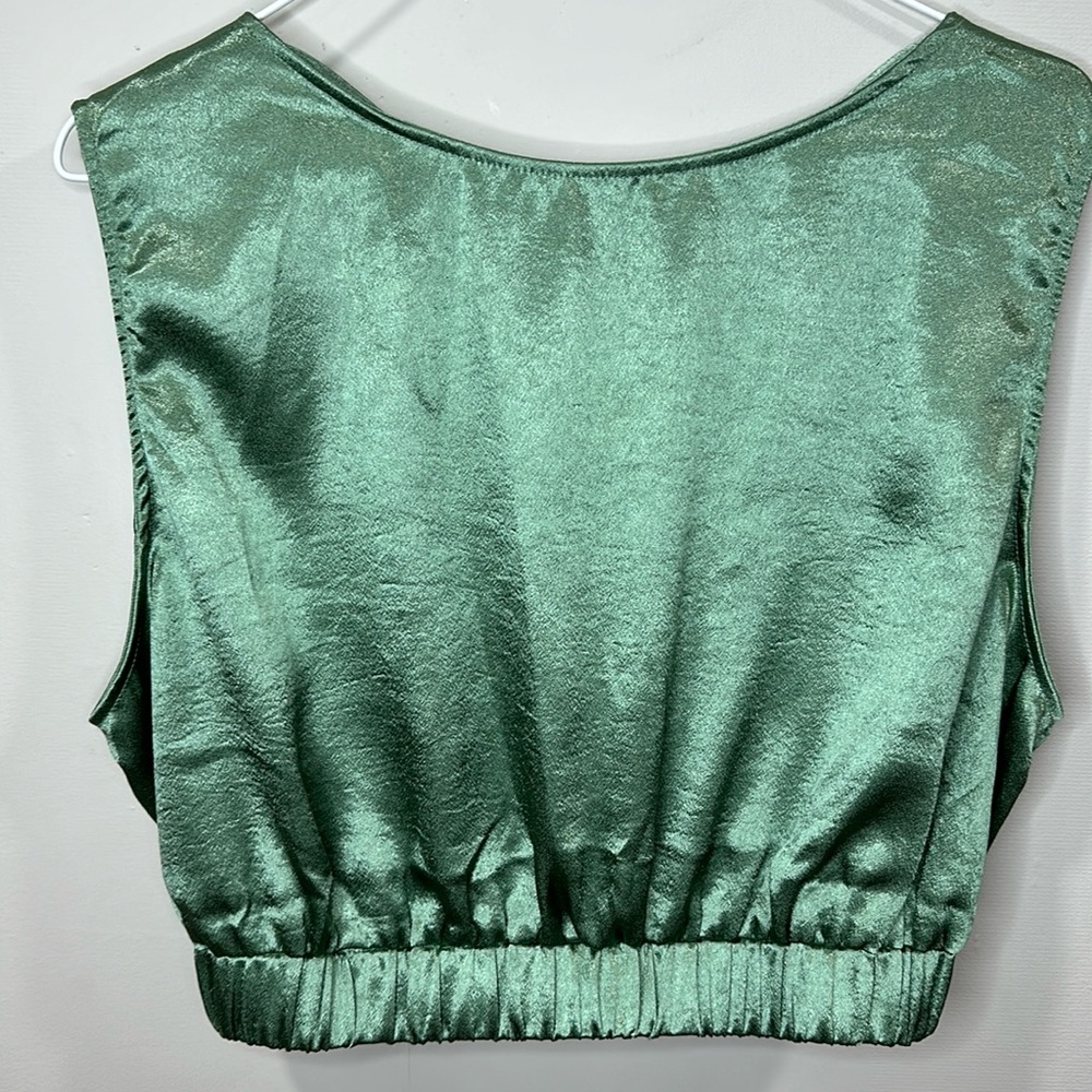Silky green open back crop top